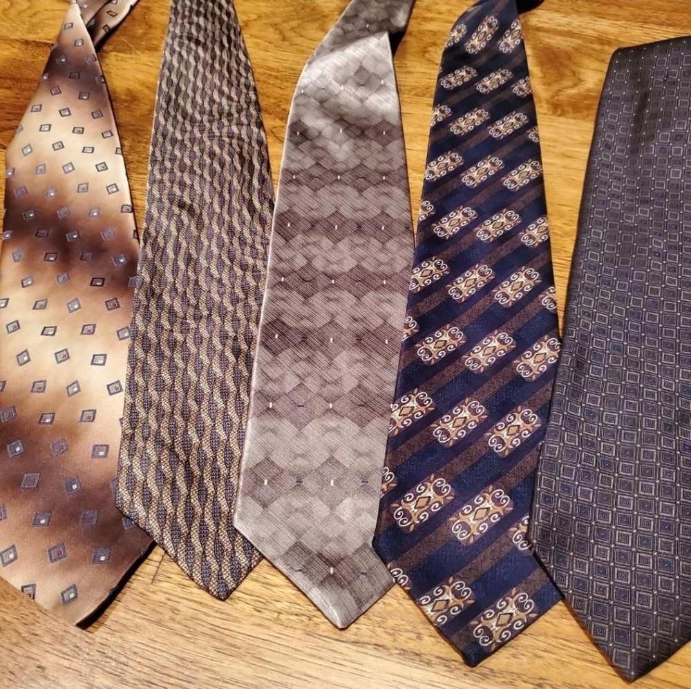 Men's Tie Set of 5 Bronze Gold Blue Gray Dress Ties